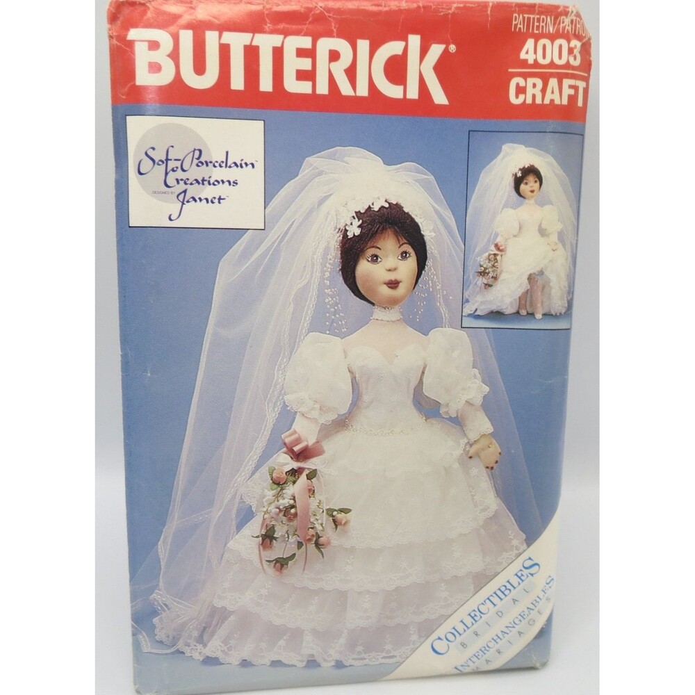 Butterick 4003 Doll Bridal Wedding Gown Outfit One Size Vintage Collectible